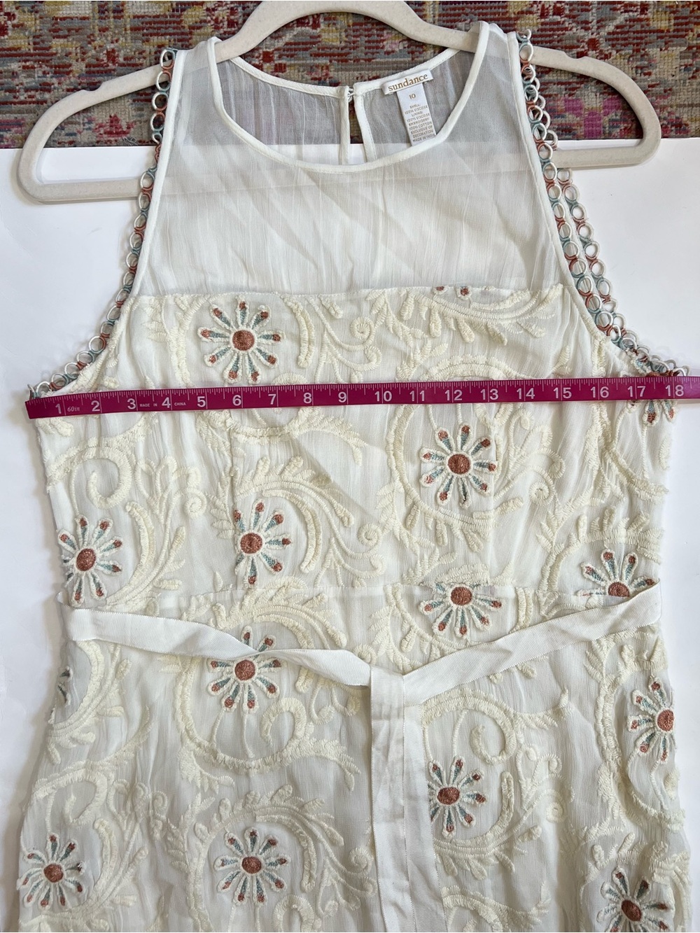 Sundance Cream Embroidered Midi Dress with Ribbon Tie - Picture 14 of 16